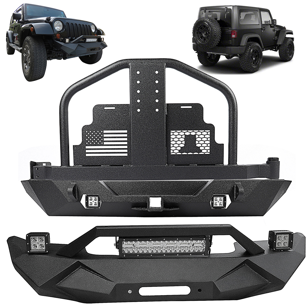 ECCPP Front bumper+Rear Bumper w/ Tire Carrier Fits 2007-18 Jeep Wrangler JK Steel Sale Coupon