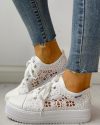 CHICME Colorblock Eyelet Hollow Out Lace-Up Sneakers Sale Coupon