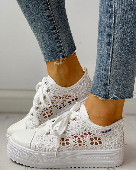 CHICME Colorblock Eyelet Hollow Out Lace-Up Sneakers Sale Coupon