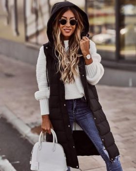 CHICME Sleeveless Pocket Button Design Hooded Gilet Puffer Jacket Sale Coupon