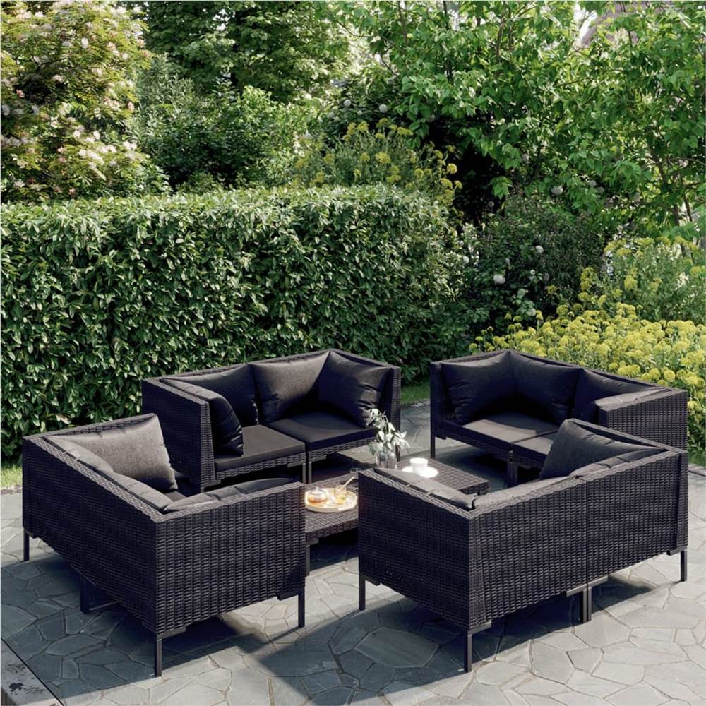 9 Piece Garden Lounge Set with Cushions Poly Rattan Dark Grey Sale Coupon