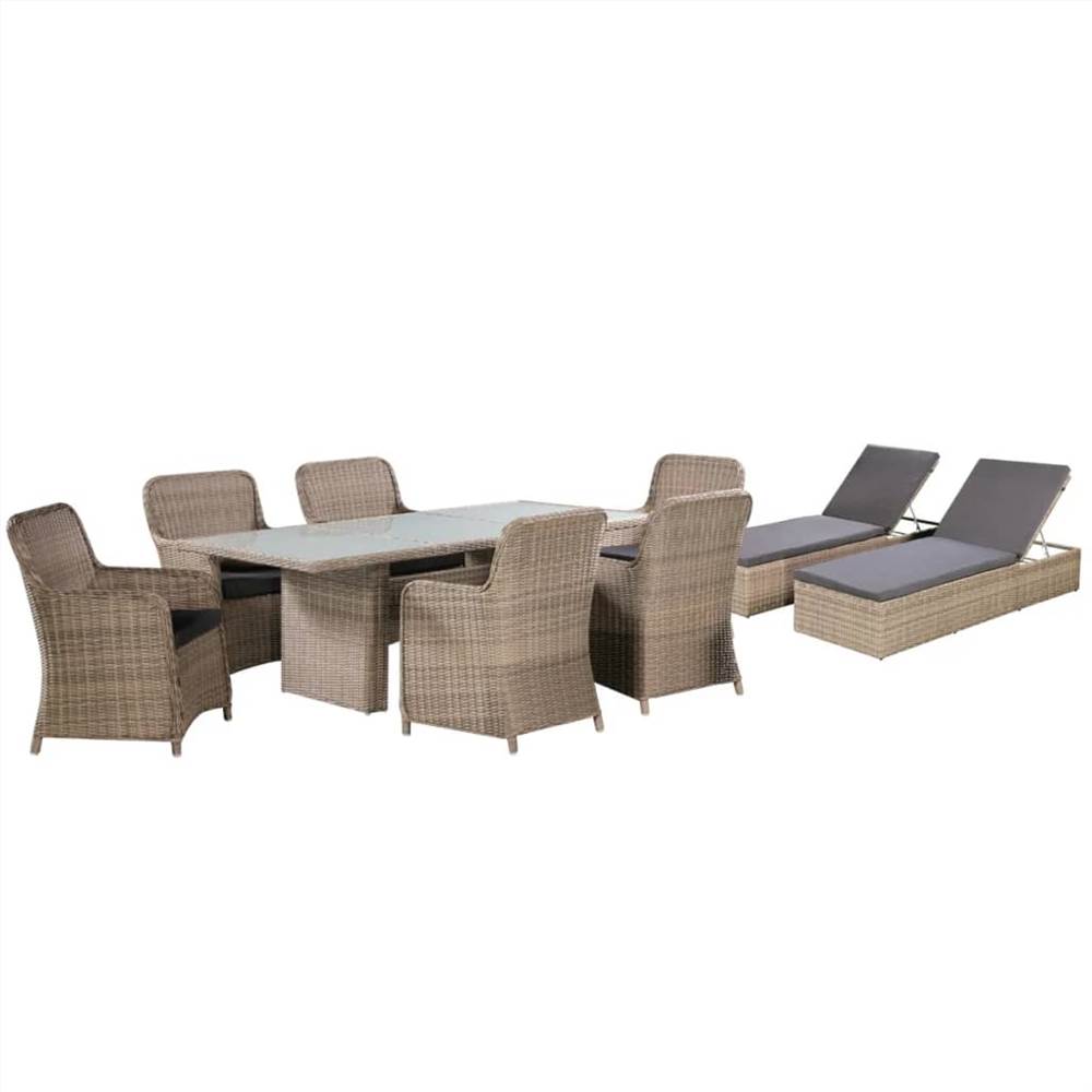 9 piece Outdoor Dining Set with Sunloungers Poly Rattan Brown Sale Coupon