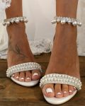 CHICME Ankle Strap Pearls Decor Wedding Guest  Heels Sale Coupon
