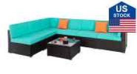 FastTech US Stock Lake Blue Seven-Piece Modular Sofa Sale Coupon
