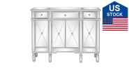 FastTech US Stock FCH Mirrored Finish Glass TV Stand Cabinet for Living Room Sale Coupon
