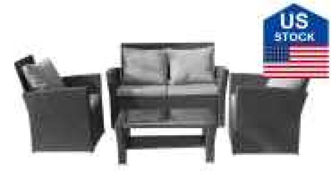 FastTech US Stock Patio Furniture Outdoor 4Pcs Wicker Rattan Sofa Sale Coupon