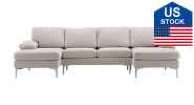 FastTech US Stock U-Shaped Fabric with Two Imperial Concubine Iron Feet 4 Seats Indoor Modular Sofa Sale Coupon