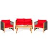 Costway4 Pcs Acacia Wood Outdoor Patio Furniture Set with Cushions-Red Sale Coupon