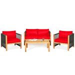 Costway4 Pcs Acacia Wood Outdoor Patio Furniture Set with Cushions-Red Sale Coupon