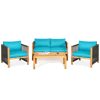 Costway4 Pcs Acacia Wood Outdoor Patio Furniture Set with Cushions-Turquoise Sale Coupon
