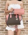 Gaby’s Bags Michael Kors Avril Small Top Zip Satchel Brown + Sunset Rose Pink Trifold Wallet Coupon Sale