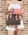 Gaby’s Bags Michael Kors Avril Small Top Zip Satchel Brown + Sunset Rose Pink Trifold Wallet Coupon Sale