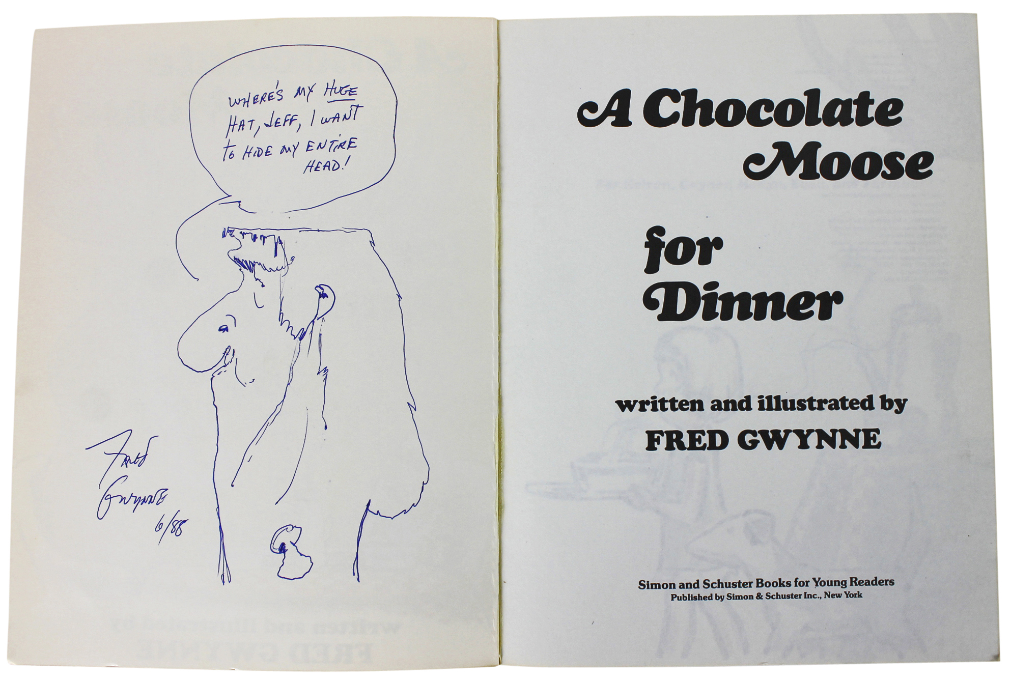 Fred Gwynne Signed A Chocolate Moose For Dinner Book & Sketch BAS #A03160 Sale Coupon