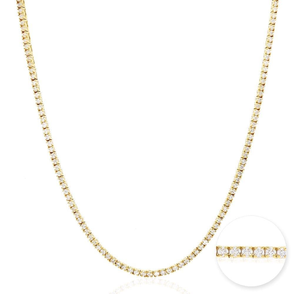 WJD Exclusives 8.80Ct Natural Diamond 14k Yellow Gold 2.5mm Tennis Chain Necklace 18″ Sale Coupon