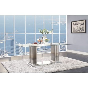 ACME Cyrene Dining Table with Glass Tabletop Transparent Sale Coupon