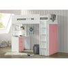 ACME Twin Size Wooden Loft Bed Frame with Desk White  Pink Sale Coupon