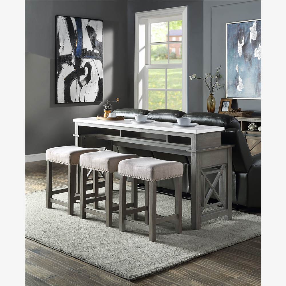 ACME Wandella 4 Piece Counter Height Table Set with 3 Stools Gray Sale Coupon