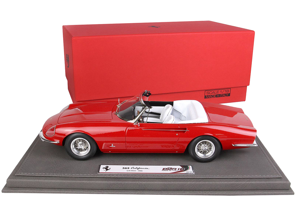 Diecastmodelswholesale 1966 Ferrari 365 California S/N 9935 Convertible Red with White Interior with DISPLAY CASE Limited Edition to 108 pieces Worldwide 1/18 Model Car by BBR Sale Coupon