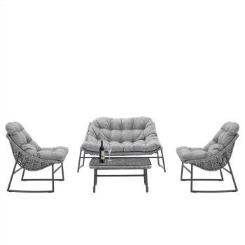 4 Pieces Outdoor Rattan Furniture Set Gray Sale Coupon