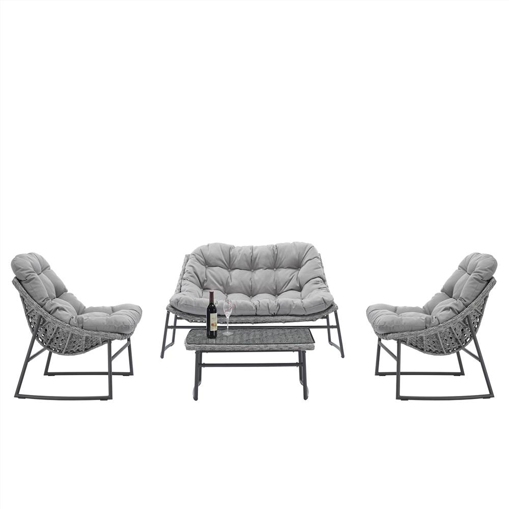 4 Pieces Outdoor Rattan Furniture Set Gray Sale Coupon