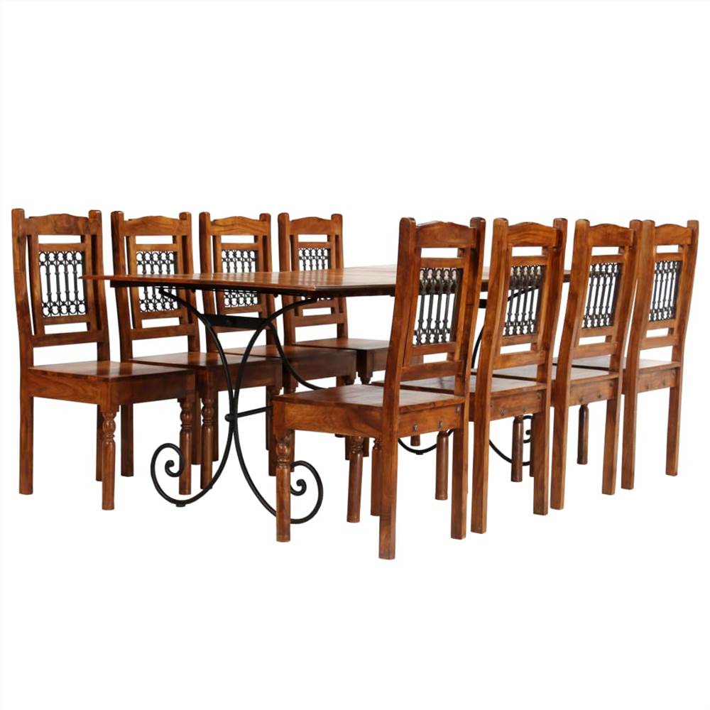 Dining Table Set 9 Piece Solid Acacia Wood with Sheesham Finish Sale Coupon