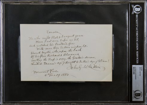 John G. Whittier Signed 4.75×7.5 1884 Handwritten Poem Excerpt BAS Slabbed Sale Coupon