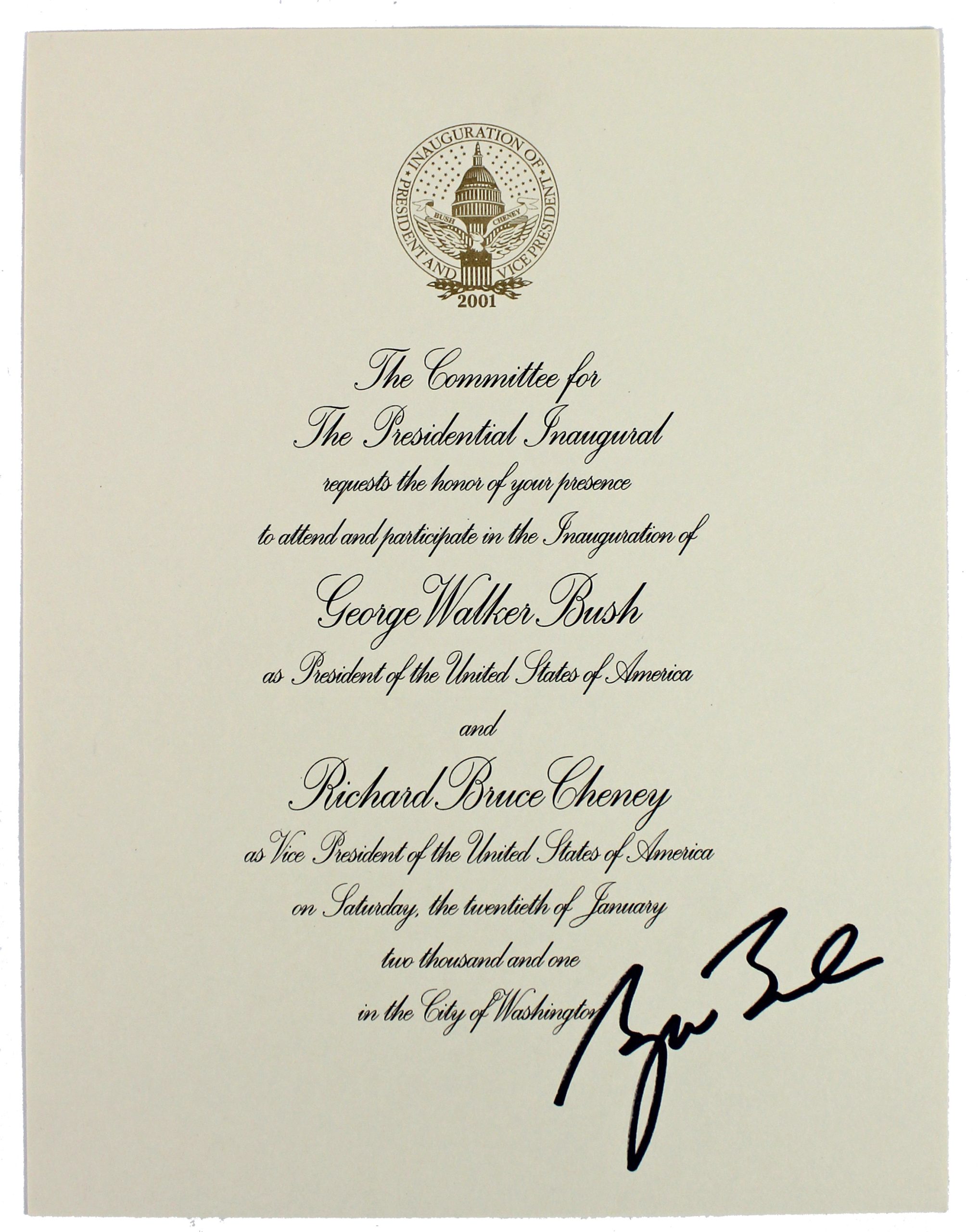 George W. Bush Authentic Signed 8.5×11 2001 Inauguration Invitation BAS #A39334 Sale Coupon