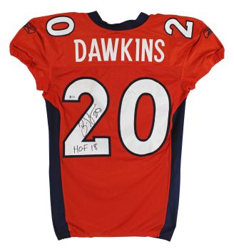 Broncos Brian Dawkins “HOF 18” Signed 2010 Game Used Orange Nike Jersey BAS Sale Coupon