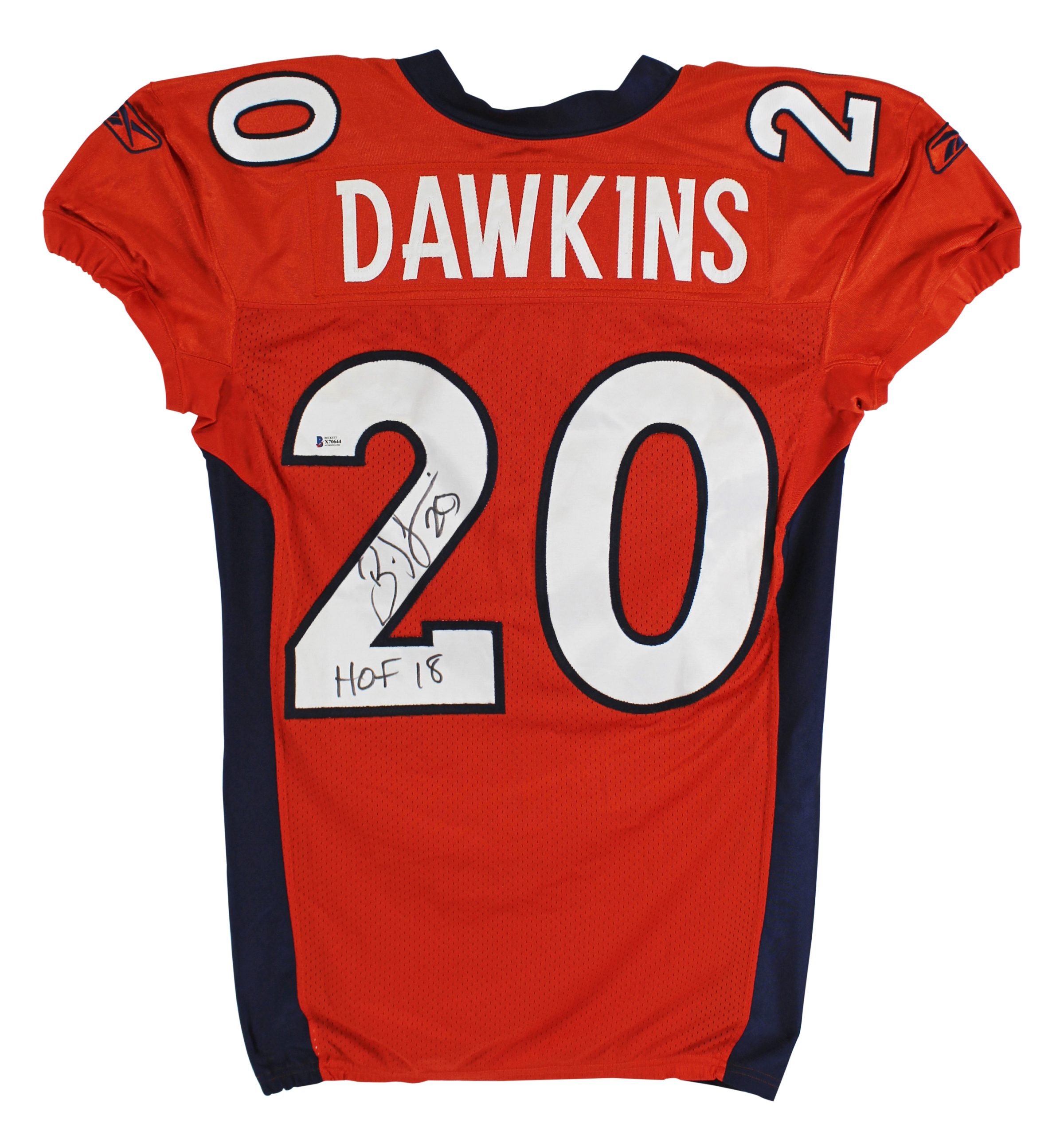 Broncos Brian Dawkins “HOF 18” Signed 2010 Game Used Orange Nike Jersey BAS Sale Coupon
