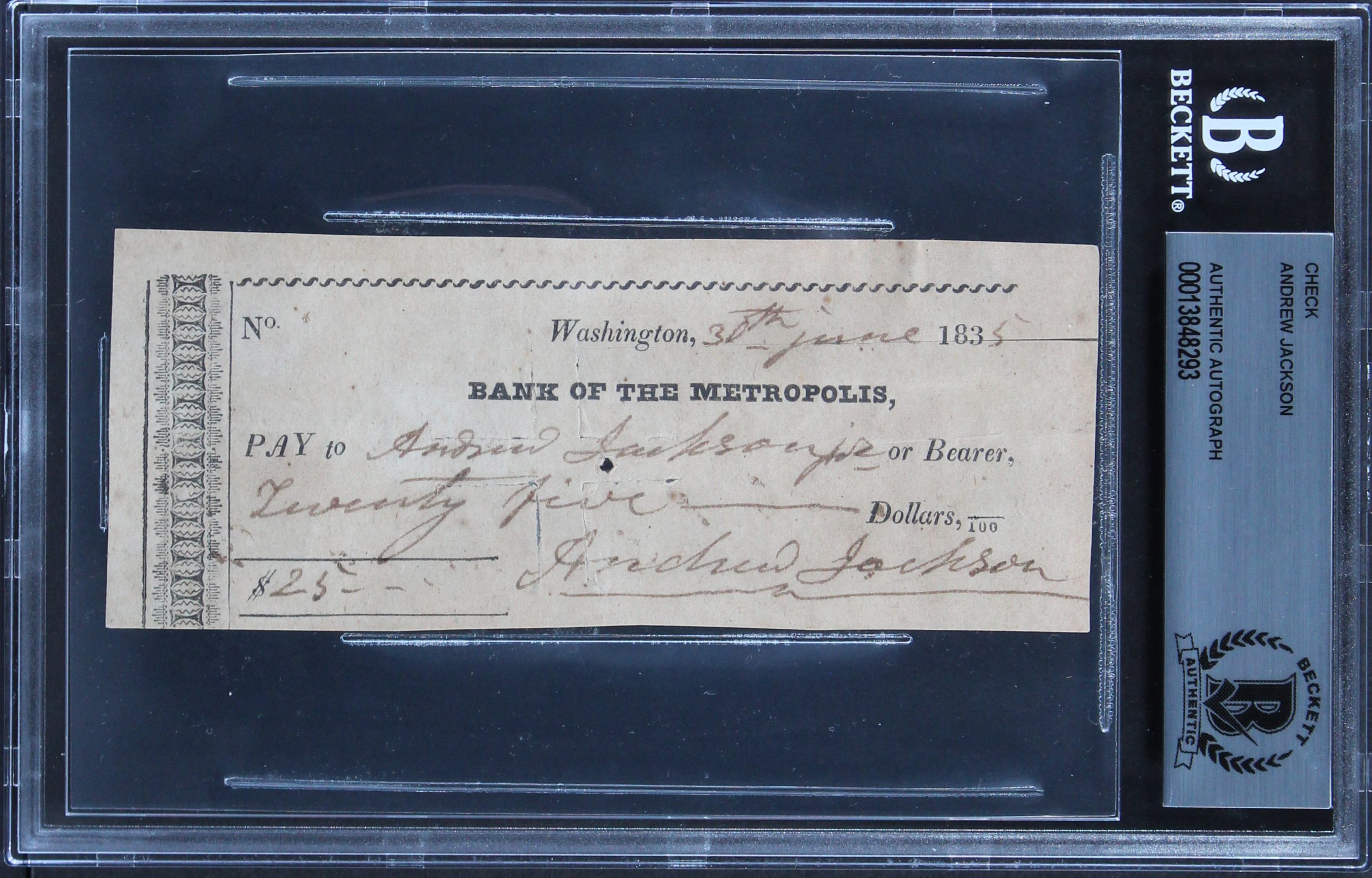Andrew Jackson Authentic 2x Signed 2×5.5 1835 Check As President BAS Slabbed Sale Coupon