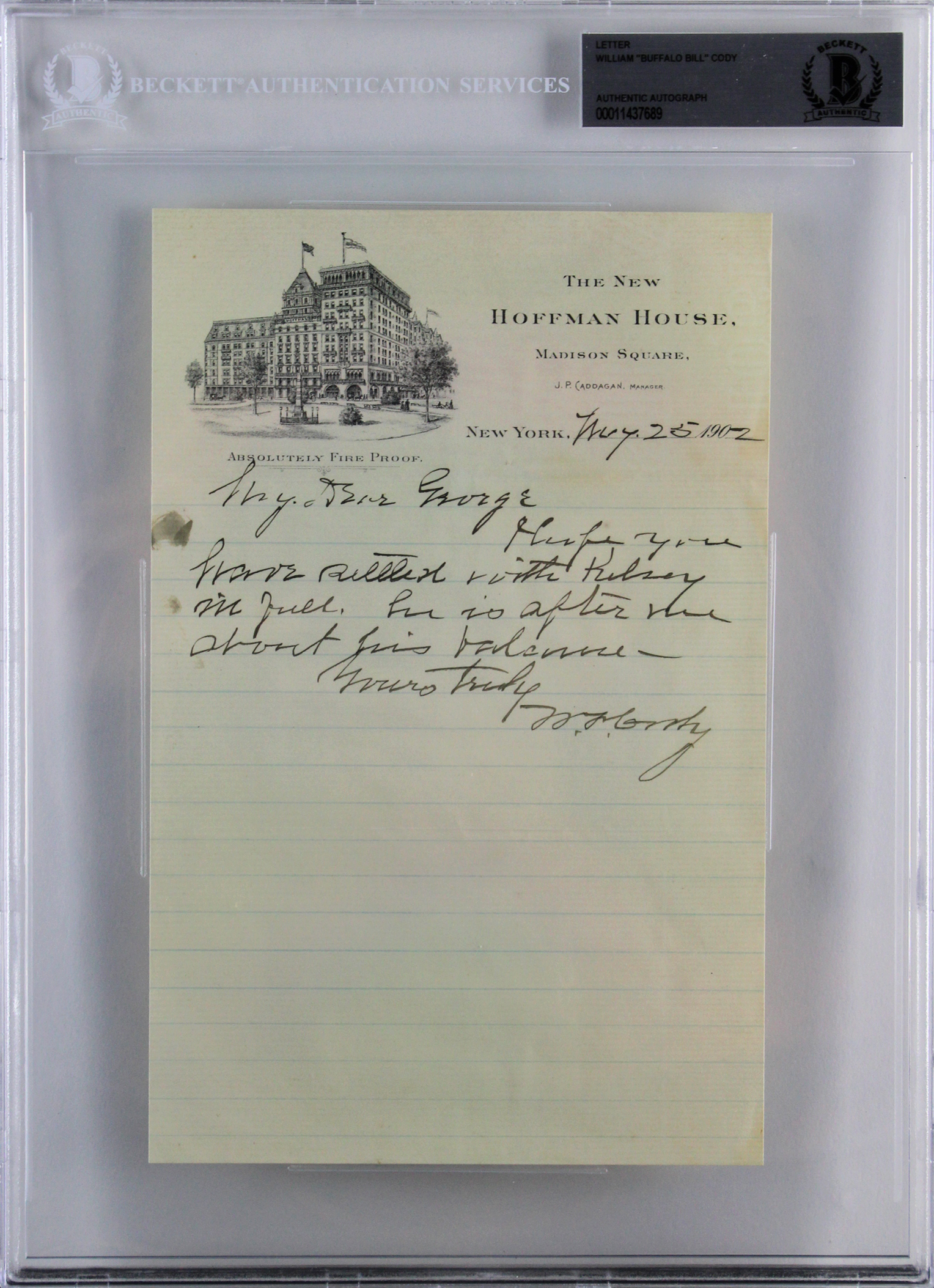 William Cody “Buffalo Bill” Signed 5.75×9 1902 Hand Written Letter BAS Slabbed Sale Coupon