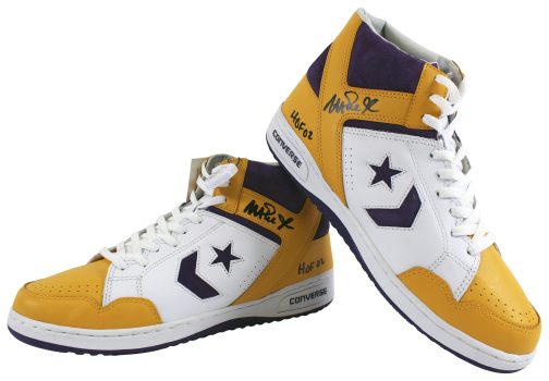 Lakers Magic Johnson “HOF 02” Signed Converse Weapon Shoes w/Box BAS Witness Sale Coupon