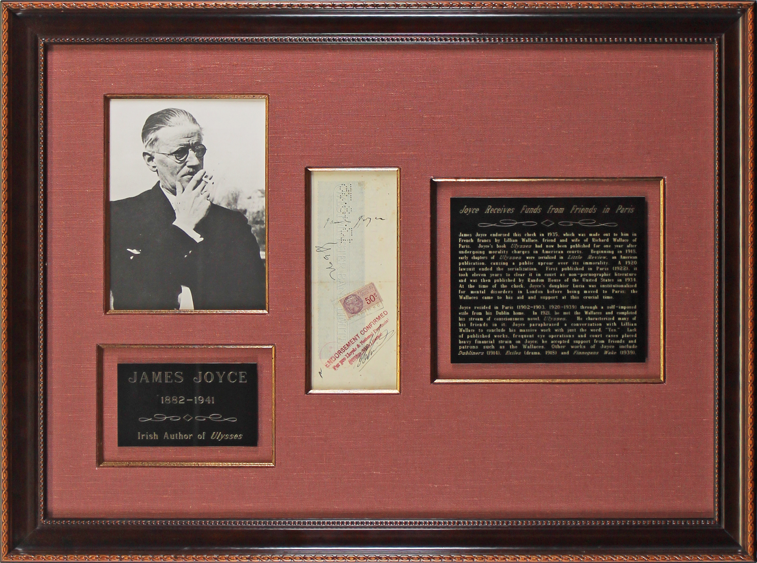 James Joyce Authentic Signed & Framed 3.25×8.25 Check Autographed BAS #AB14016 Sale Coupon