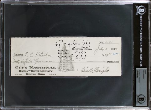 Orville Wright Authentic Signed 3.1×8.9 1929 Check Dated Auto 9! BAS Slabbed Sale Coupon