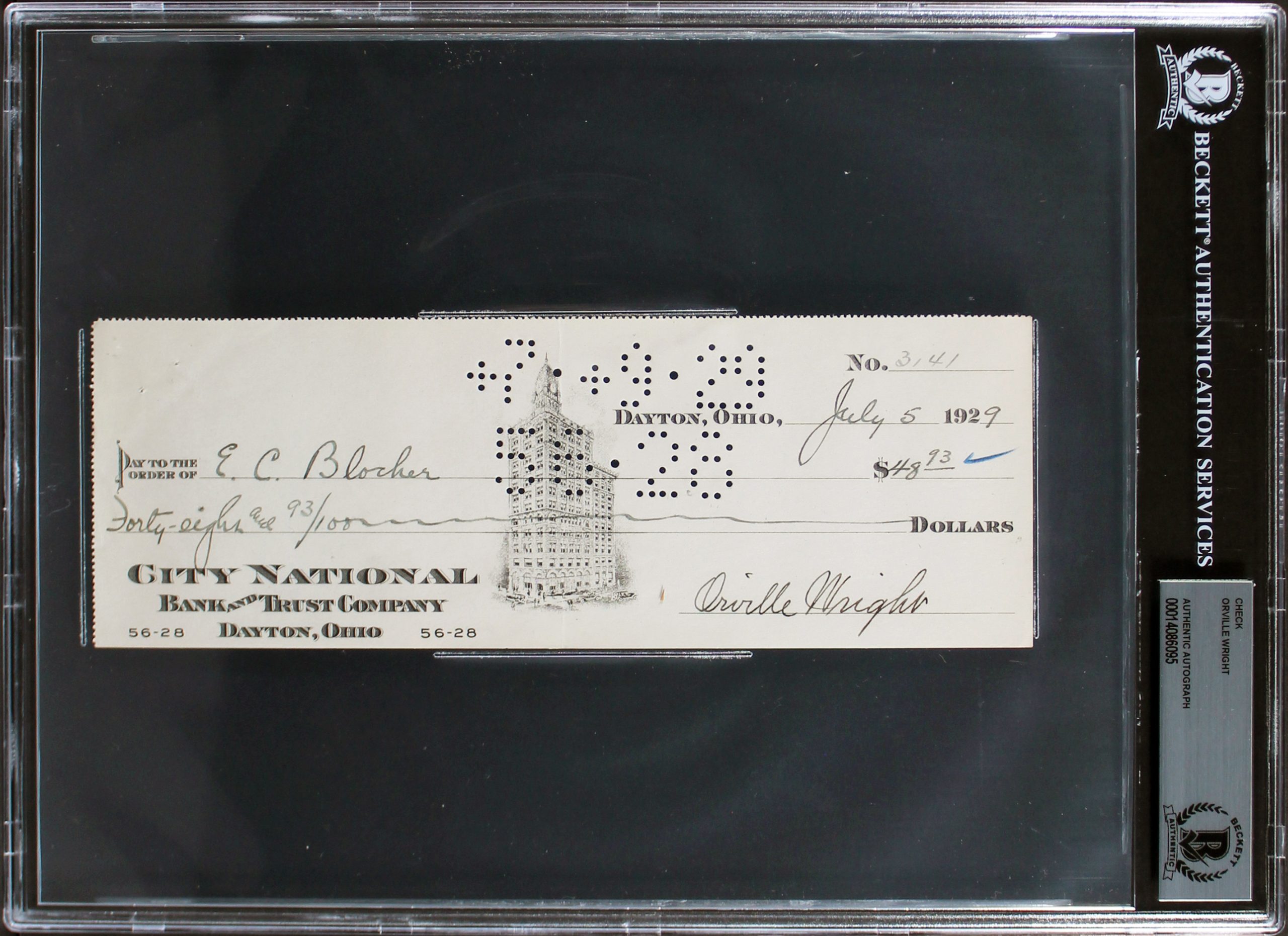 Orville Wright Authentic Signed 3.1×8.9 1929 Check Dated Auto 9! BAS Slabbed Sale Coupon