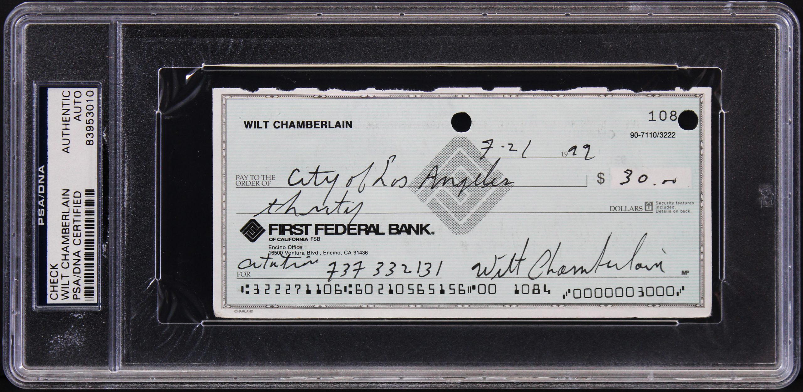 Lakers Wilt Chamberlain Authentic Signed 2.75×6 1999 Personal Check PSA Slabbed Sale Coupon