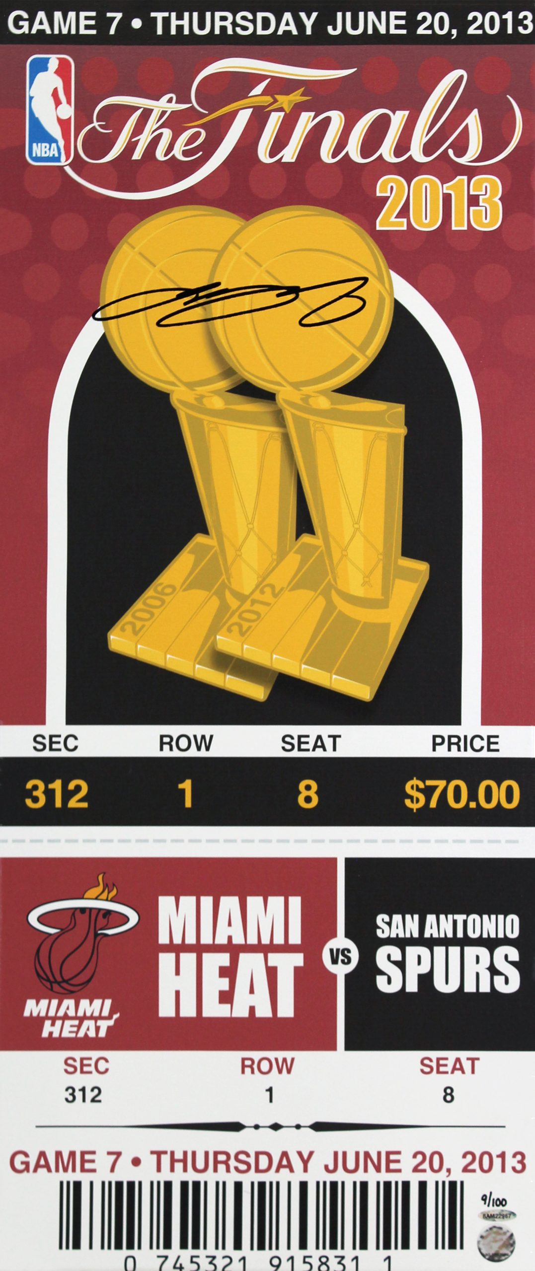 Heat LeBron James Signed 14×33 2013 Finals Mega Ticket Canvas LE #9/100 UDA Sale Coupon