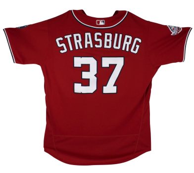 Nationals Stephen Strasburg 2018 Game Used Red Majestic Flexbase Jersey MLB Sale Coupon
