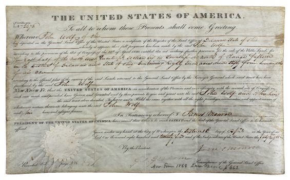 James Monroe Authentic Signed 9.25×15.5 1824 Land Grant Document PSA #AB07176 Sale Coupon