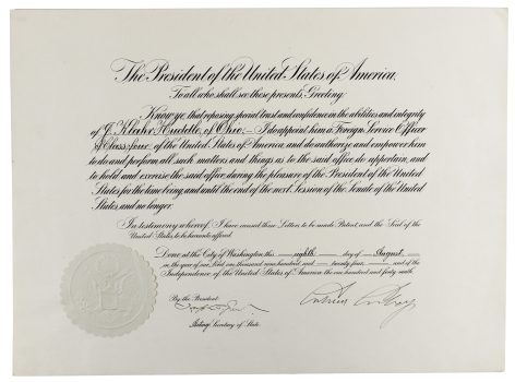 Calvin Coolidge Signed 14×19 1924 Foreign Service Office Appointment BAS LOA Sale Coupon