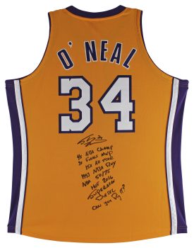 Shaquille O’Neal 9x Inscribed Signed Yellow M&N 99-00 HWC Authentic Jersey BAS 2 Sale Coupon