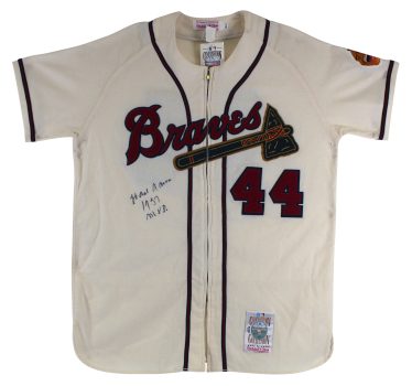 Braves Hank Aaron “1957 MVP” Signed 1957 M&N CC White Wool Jersey PSA #B95394 Sale Coupon