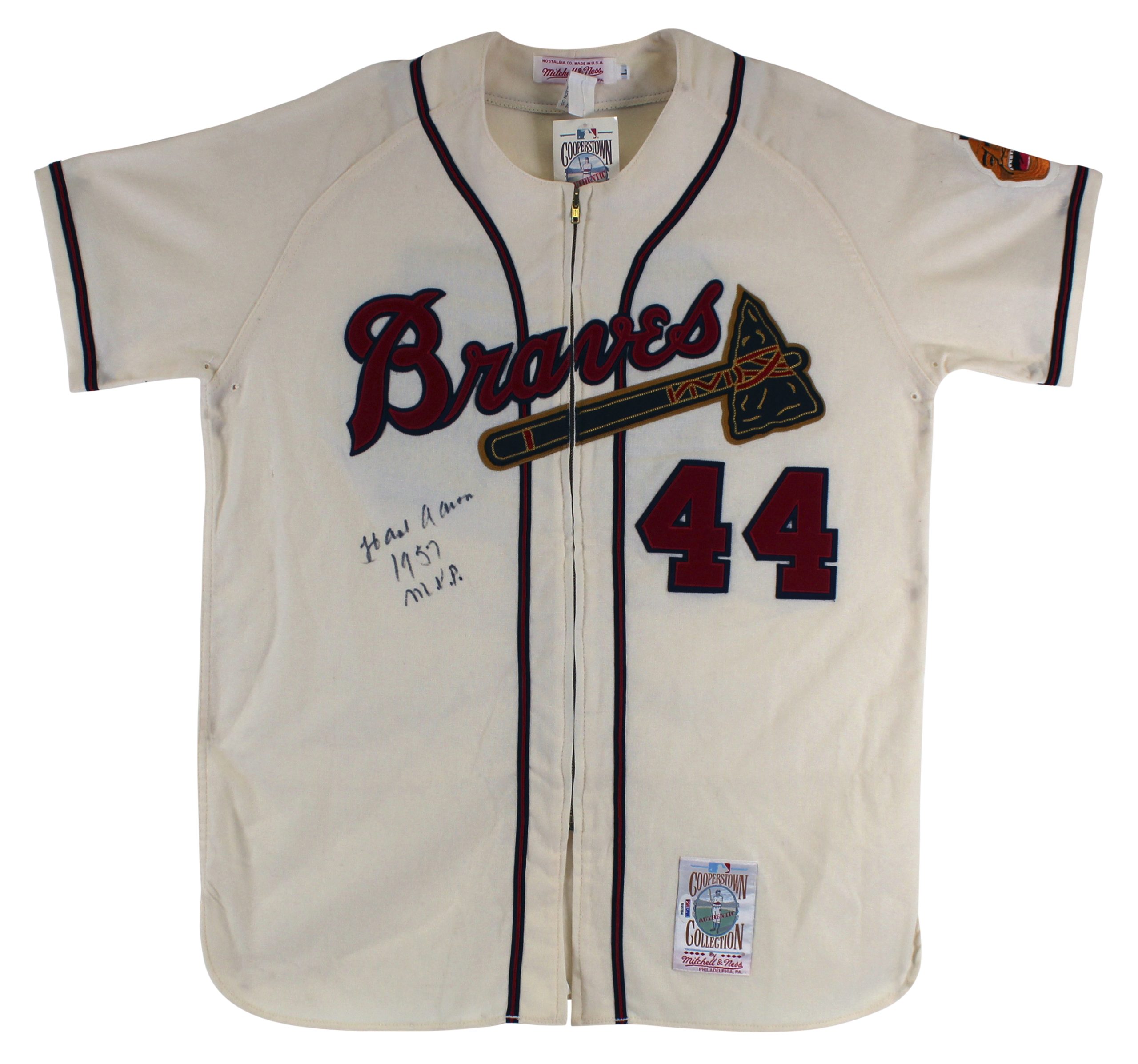 Braves Hank Aaron “1957 MVP” Signed 1957 M&N CC White Wool Jersey PSA #B95394 Sale Coupon