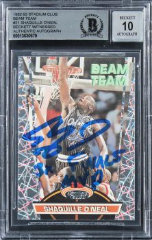 Shaquille O’Neal Signed 1992 Stadium Club Beam Team RC Auto Grade 10 BAS Slab  1 Sale Coupon