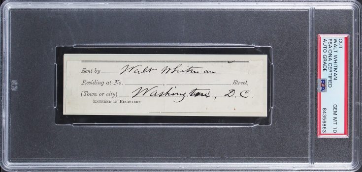 Walt Whitman Authentic Signed 1.5×5.25 Cut Signature Auto Graded 10! PSA Slabbed Sale Coupon