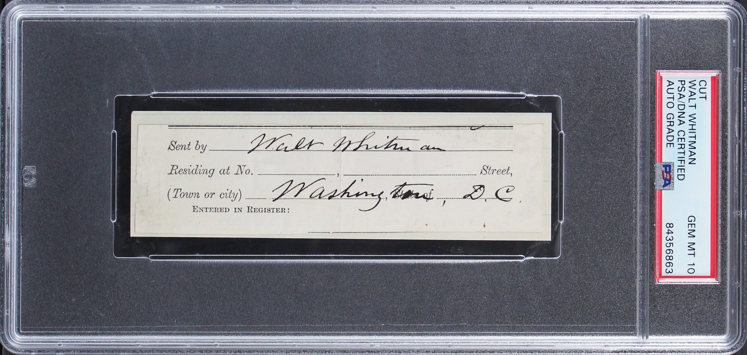 Walt Whitman Authentic Signed 1.5×5.25 Cut Signature Auto Graded 10! PSA Slabbed Sale Coupon
