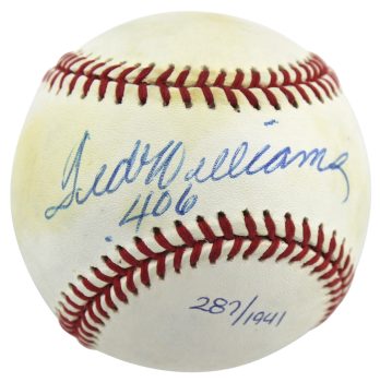 Red Sox Ted Williams “.406” Signed Oal Baseball LE #287/1941 UDA #UDW21669 Sale Coupon