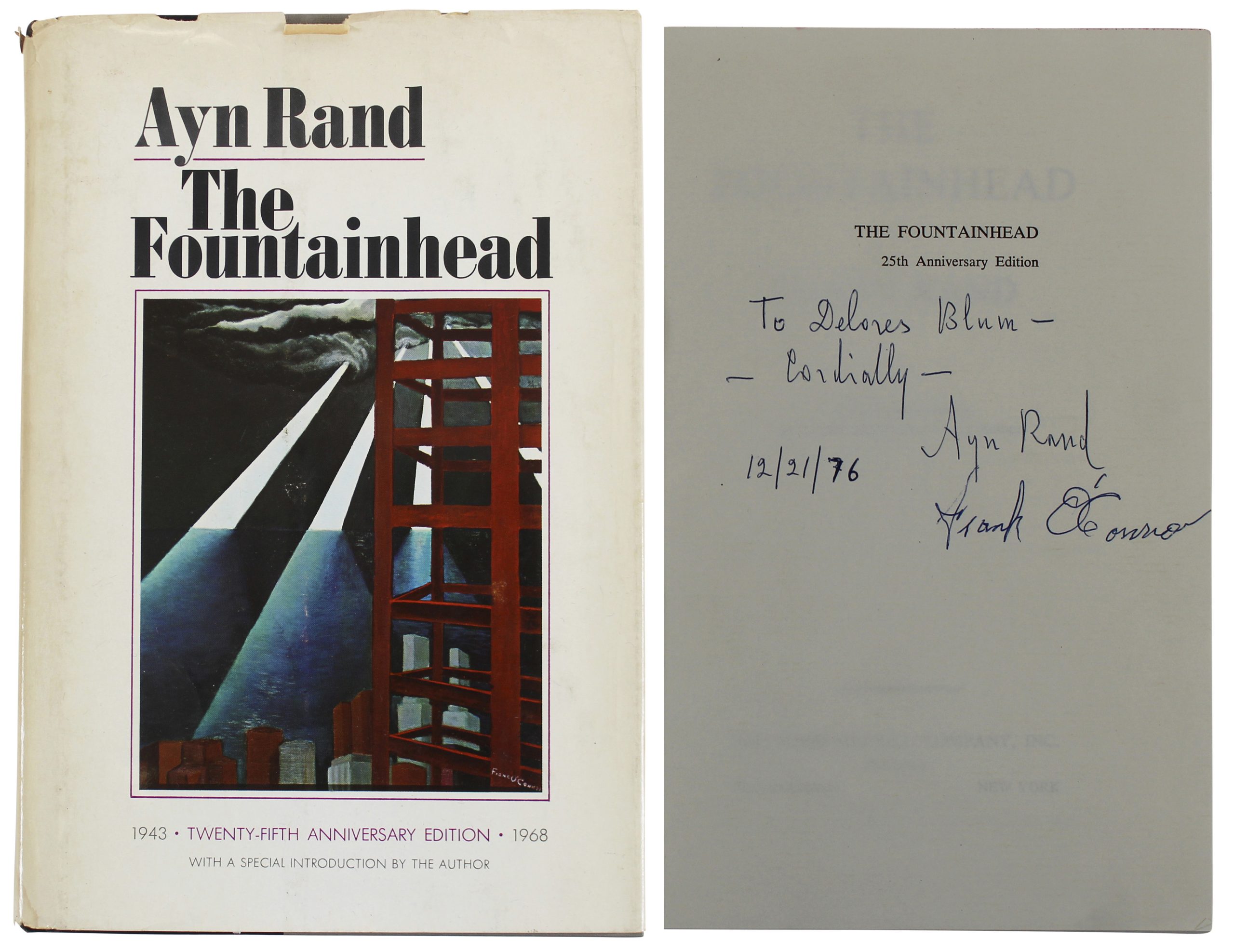 Ayn Rand  Authentic Signed The Fountainhead 25th Anniversary Hard Cover Book BAS Sale Coupon