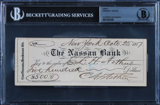 Chester A. Arthur Authentic Signed 2.75×7.5 1877 Check Autographed BAS Slabbed Sale Coupon