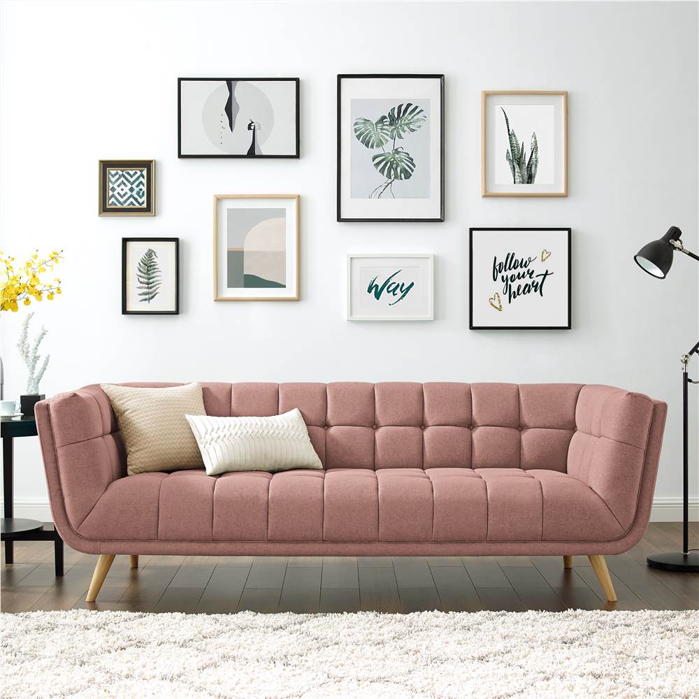 3Seat Polyester Fabric Upholstered Sofa Pink Sale Coupon